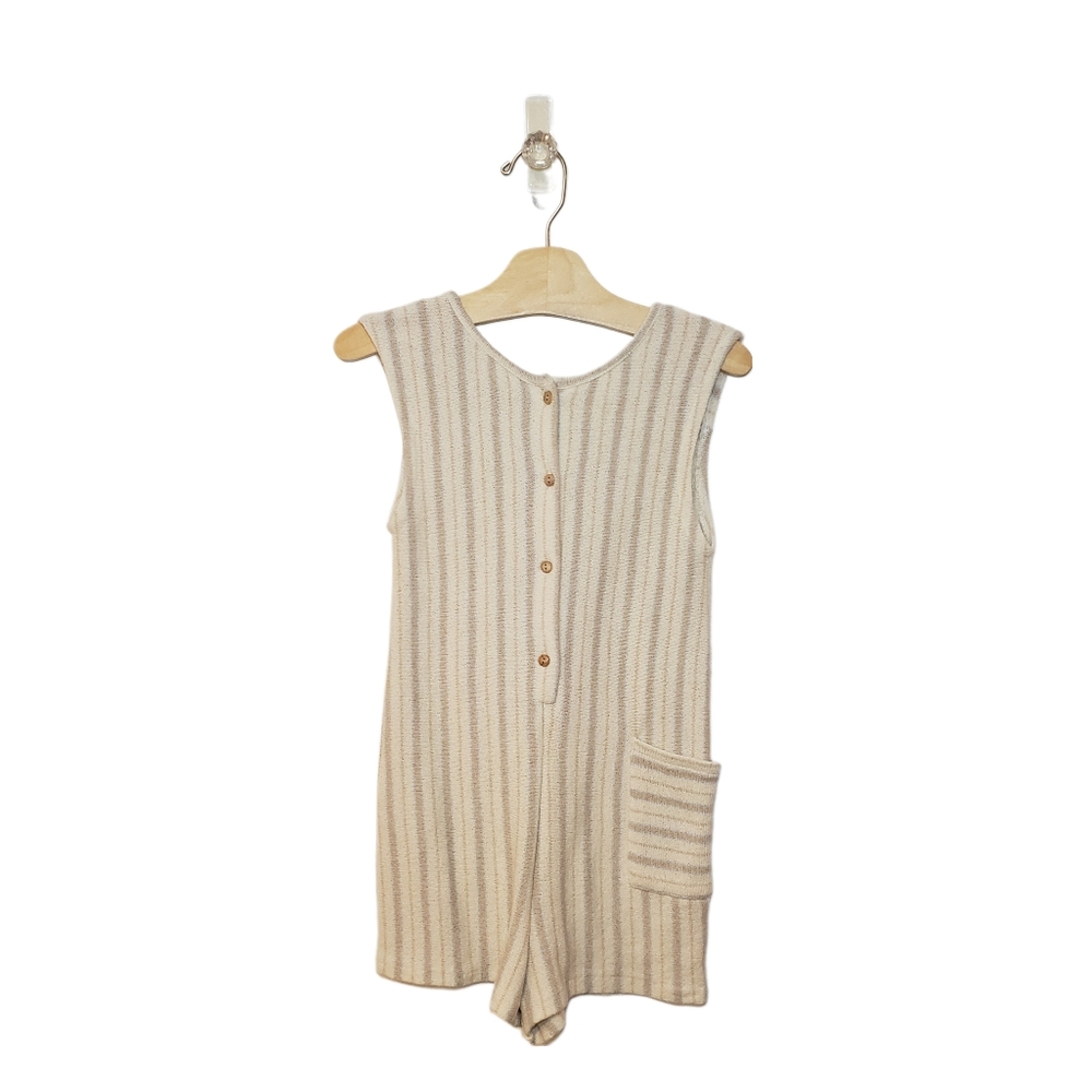 Zara 4-5 Y Girls Striped Knit Sleeveless Button Romper with Pocket